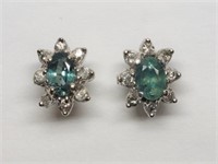 14kt Wt Gold Alexandrite & Diamond Stud Earrings