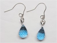 14kt Wt Gold Blue Topaz & Wt Sapphire Earring