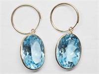 14kt Gold Blue Topaz (31.00ct) Hoop Earrings