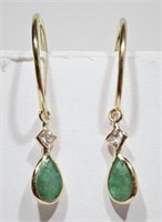 14kt Gold Emerald & Diamond Hoop Earrings