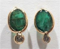 14kt Gold Emerald (1.50ct) & Diamond Earrings