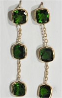 14kt Gold Genuine Chrome Diopside Drop Earrings