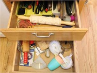 (2) Drawers of Chef's Knives, Rolling Pins...
