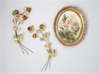 Oval Rose Picture & Pair of Metal Roses Wall