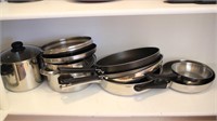 Collection of Frying Pans & Soup Pots with Lids