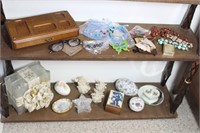 (2) Shelves of Beaded Jewelry, Trinket Boxes..