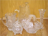 Collection of (5) Etched Crysyal Glassware