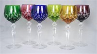 (6) Bohemian Overlay Cut Glass Hock Wine Glasses