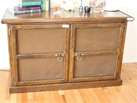 Wood Media Cabinet with Screen Covered Doors