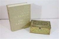 Tin w/Wooden Thread Spools & Lg London Dictionary