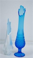 Blue FENTON Vase & Blue & White Art Glass Vase