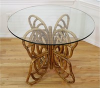 Round Glass Side Table w/ Unique Butterfly Legs