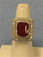 Ruby and diamond 14kt yellow gold ring,  ruby weig