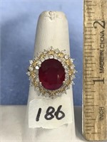 14kt ladies ruby and diamond ring, ruby is about 8