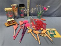 Flamingo s&p shakers, alcohol lamps, flamingo pins
