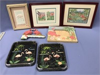Lot of flamingo pictures and trays       (k 96)
