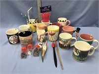 Large group of flamingo cups, pencils, stir sticks