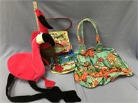 Lot of flamingo purses and hats       (k 96)