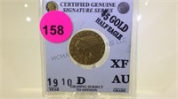 GOLD 1910 D $5 HALF EAGLE