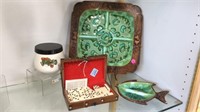 4 PC MID CENTURY LOT POTTERY DOMINOES & MORE