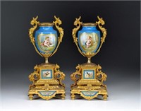 PAIR OF FRENCH PORCELAIN URNS