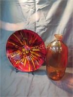 Red/Orange Decorative Plate w/ Stand, Large Bottle