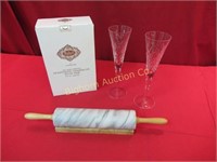 Marble Rolling Pin, Shannon Crystal Flute Pair