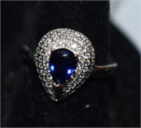 Sterling Silver Ring w/ Blue & White Stones