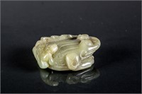 Chinese Celadon Jade Carved Frog Toggle