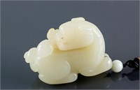 Chinese Hetian White Jade Carved Tiger Toggle