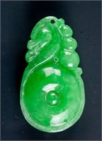 Burma Green Jadeite Carved Dragon Pendant