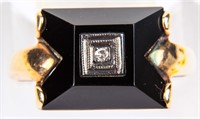 Jewelry 10kt Yellow Gold Onyx & Diamond Ring
