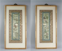 Pair of Chinese Embroidery Panels under Glass