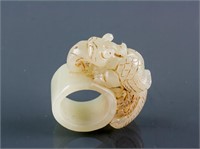 Chinese Hetian White Jade Beast Archer's Ring