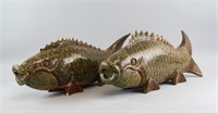 Pair of Chinese Large Stone Carved Carp Statue