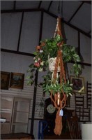 Two Macrame Hanging Plant Holders w/ Faux Plants