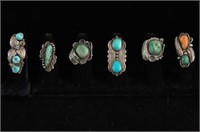 6 Silver & Turquoise American Indian Navajo Rings