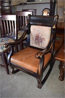 Western Themed Black Painted Rocking Chair