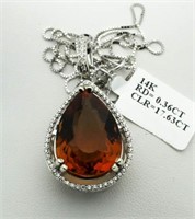 14kt Pear Cut 17.99 ct Citrine & Diamond Pendant