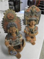 Pair of Clay Aztec Sculptures, 11" T