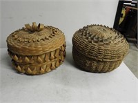 Pair of Handmade Baskets with Lids, 7" D ea.