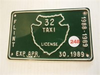 Metal "Flint Taxi #32 License" sign. Measures 6"