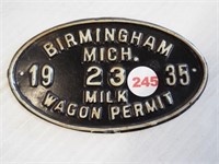 Metal 1935 Birmingham Michigan #23 Milk Wagon