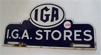 Porcelain "IGA Stores" sign. Measures 10" x 5".