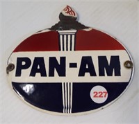 Porcelain "Pan-Am" sign. Measures 5.5" x 6".