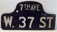 Double sided 7th Ave. W. 37 St. porcelain sign.