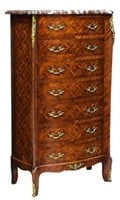 FRENCH PARQUETRY TALL SEVEN DRAWER CHEST