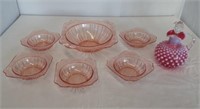 Pink glassware items including (5) Matching small