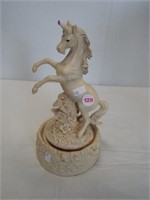 Unicorn ceramic musical music box which plays