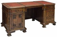 ANGLO-INDIAN DOUBLE PEDESTAL KNEEHOLE DESK